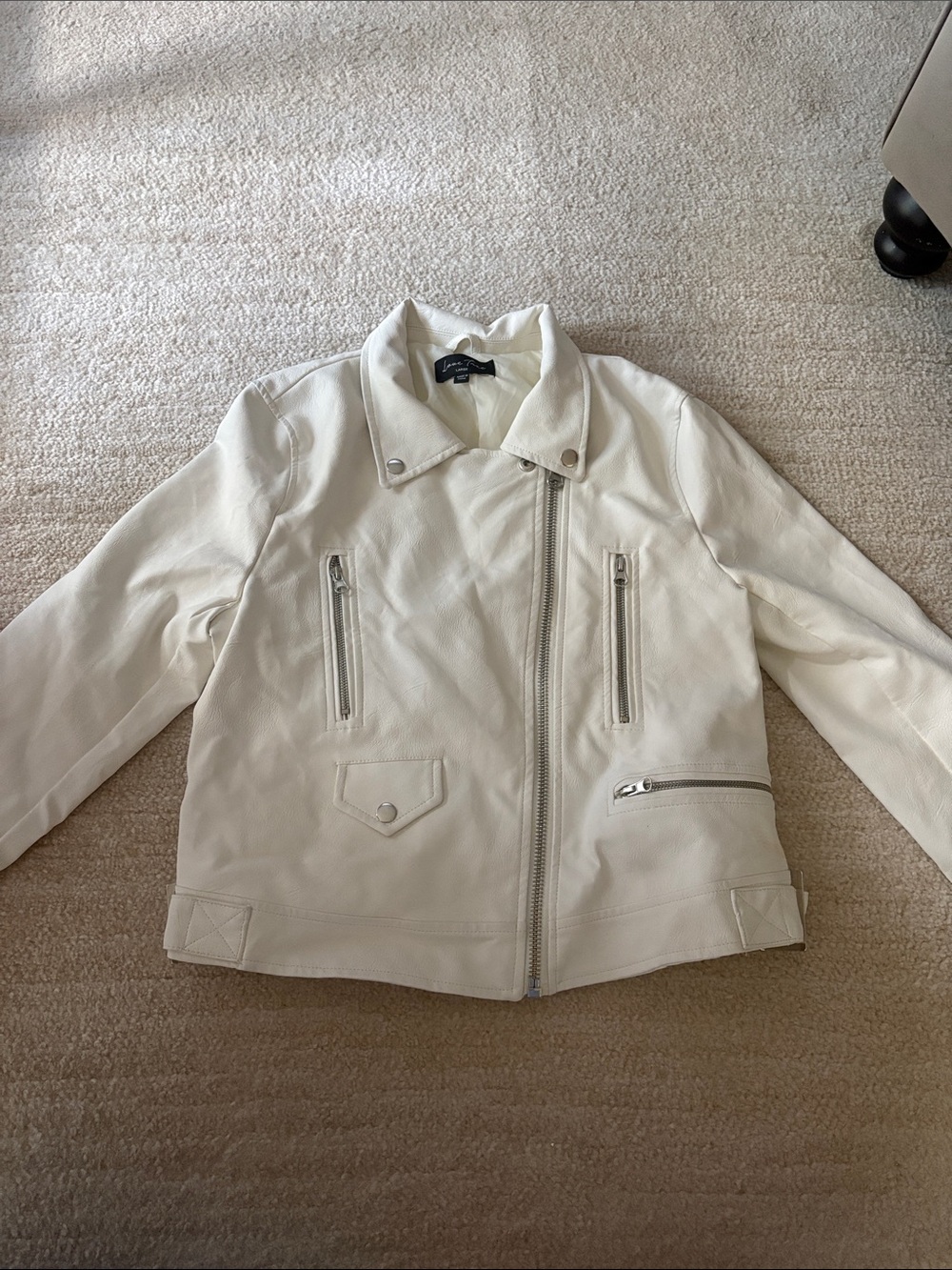 Lovetree White Faux Leather Moto Jacket Women’s Large Biker Jacket